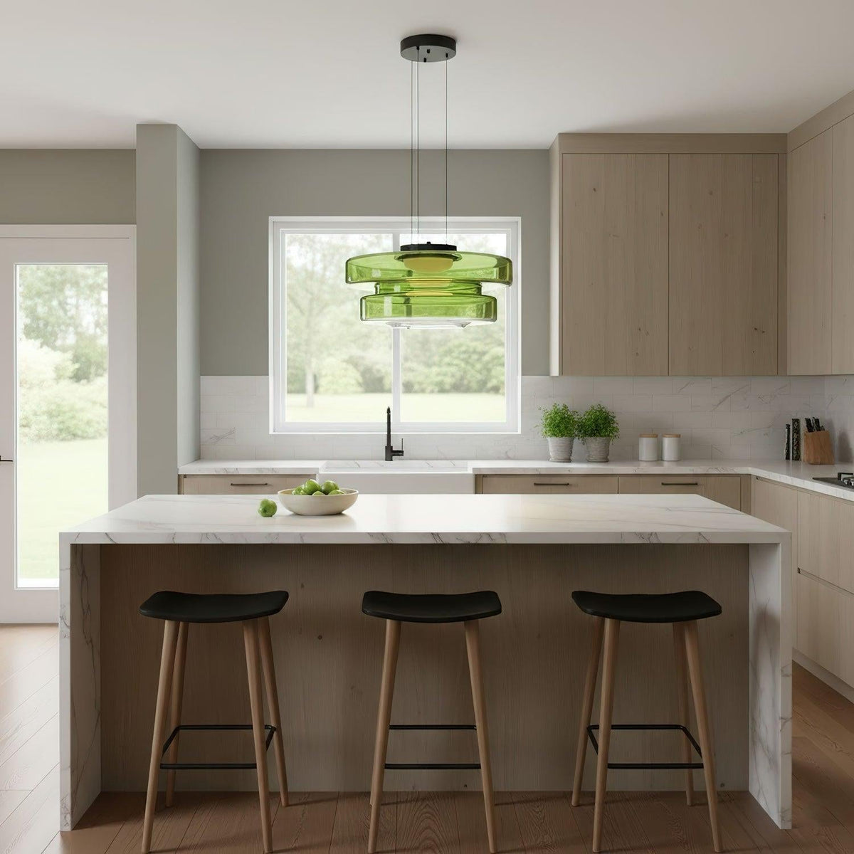 Glass Pendant Light Fixture Minimalist Layered Shade in Six Sizes with Warm LED