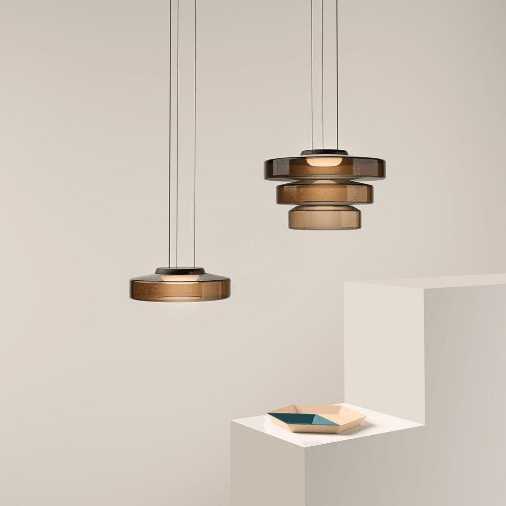Glass Pendant Light Fixture Minimalist Layered Shade in Six Sizes with Warm LED