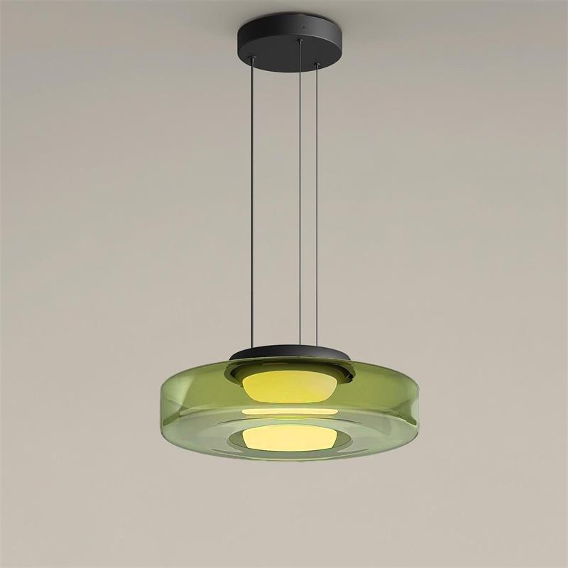 Glass Pendant Light Fixture Minimalist Layered Shade in Six Sizes with Warm LED