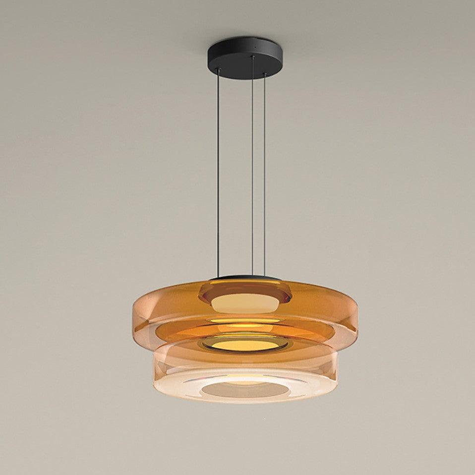 Glass Pendant Light Fixture Minimalist Layered Shade in Six Sizes with Warm LED