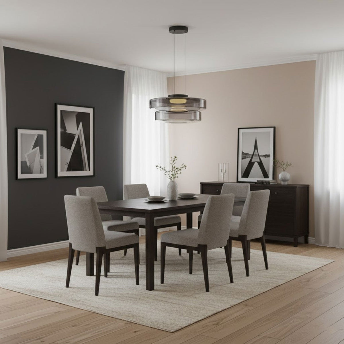 Glass Pendant Light Fixture Minimalist Layered Shade in Six Sizes with Warm LED
