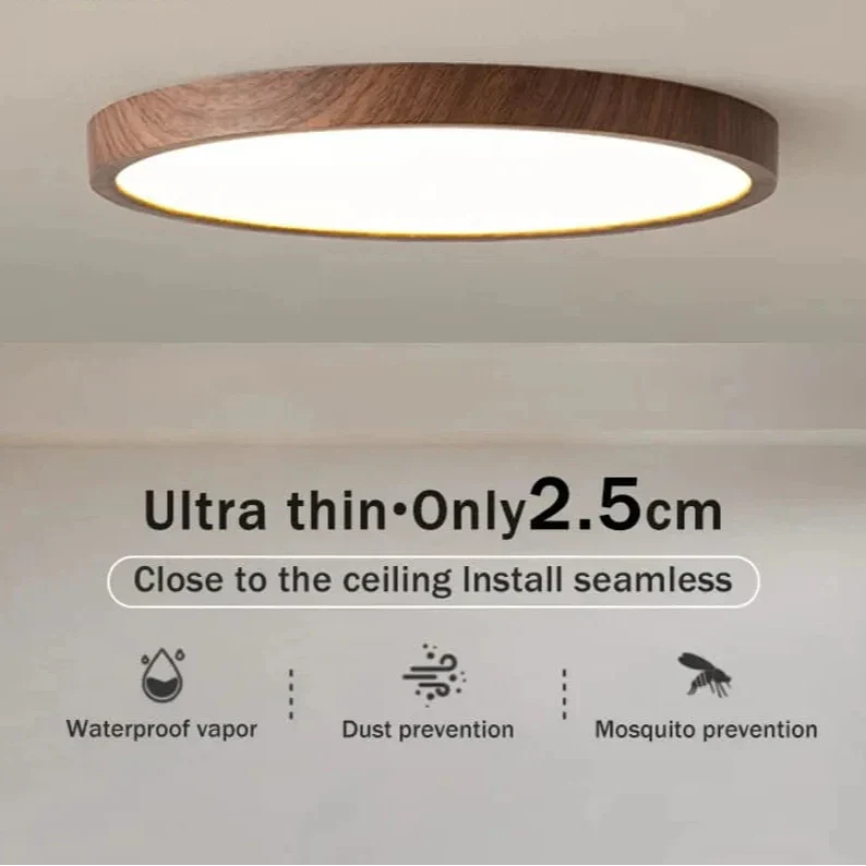 Ceiling Light Fixture Ultrathin Wooden LED Ceiling Light Just 2.5 cm Thick in Two Sizes