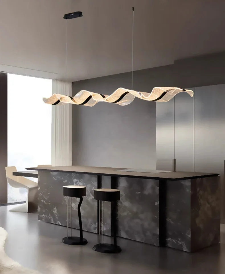 Kitchen Chandeliers Wave LED Pendant Chandelier Remote Dimmable in Six Lengths to 220 cm