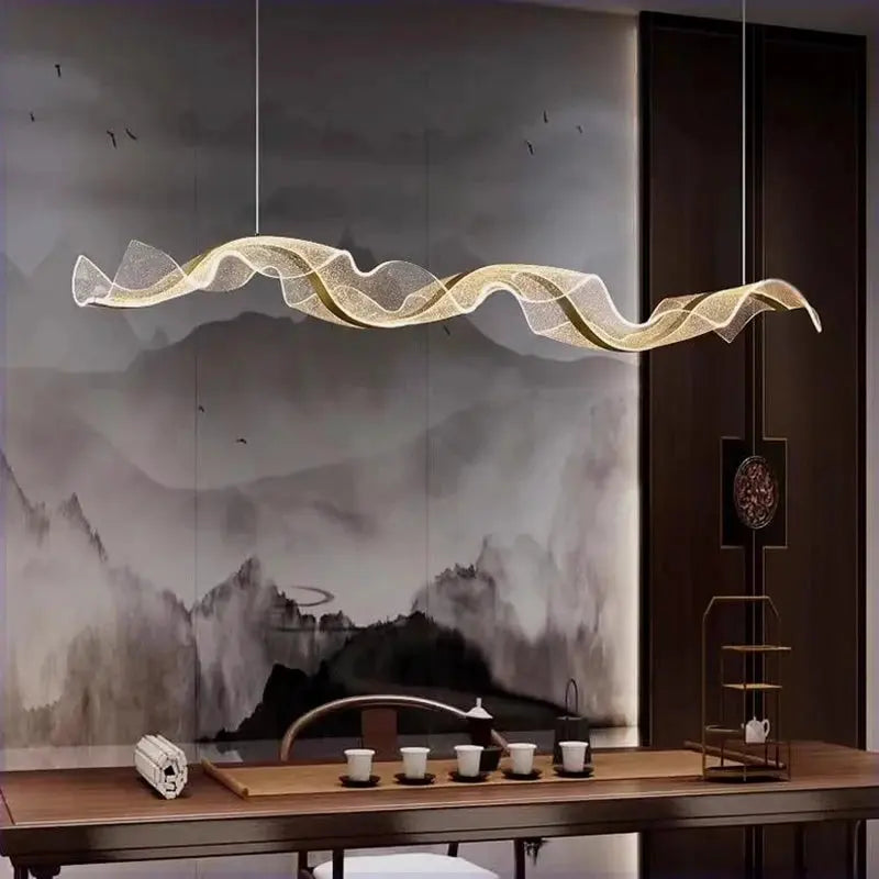 Kitchen Chandeliers Wave LED Pendant Chandelier Remote Dimmable in Six Lengths to 220 cm
