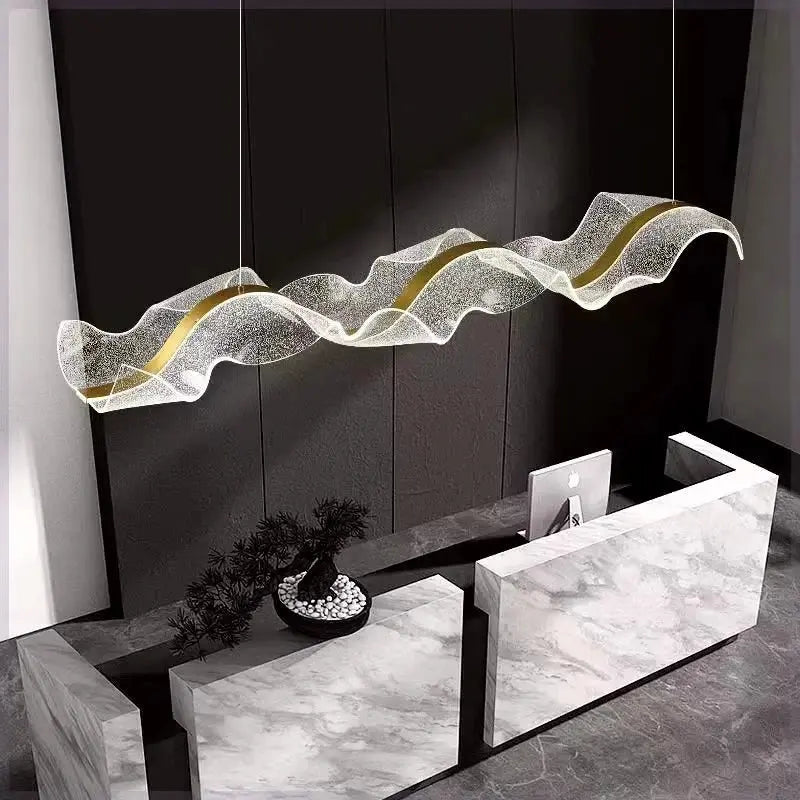 Kitchen Chandeliers Wave LED Pendant Chandelier Remote Dimmable in Six Lengths to 220 cm
