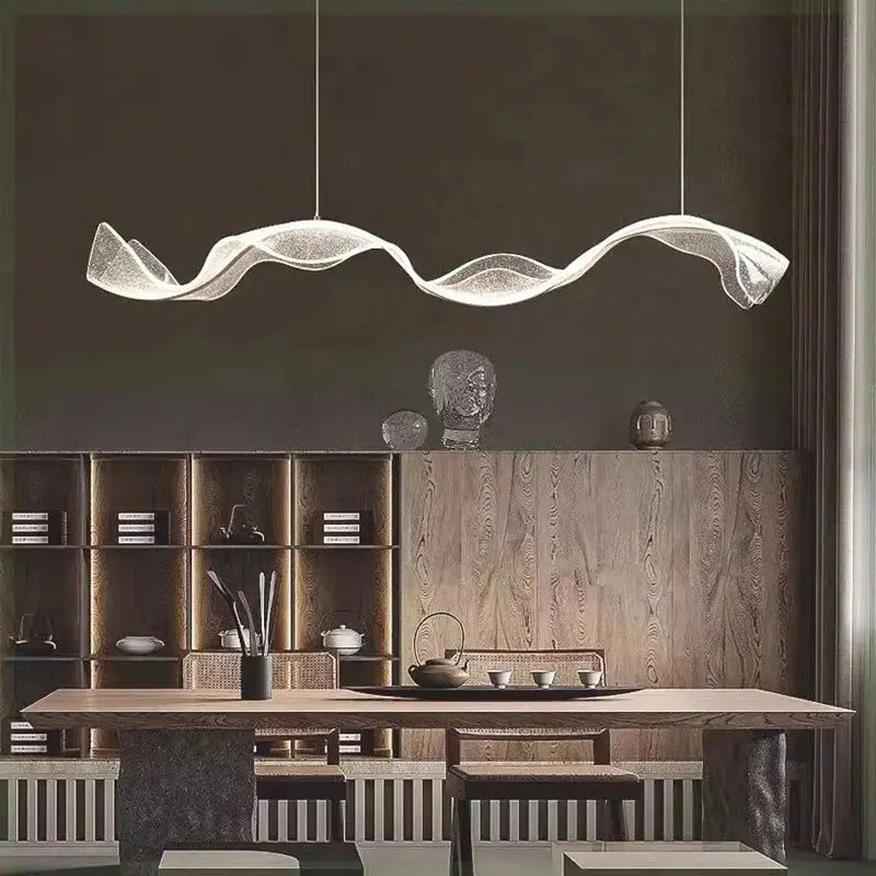 Kitchen Chandeliers Wave LED Pendant Chandelier Remote Dimmable in Six Lengths to 220 cm