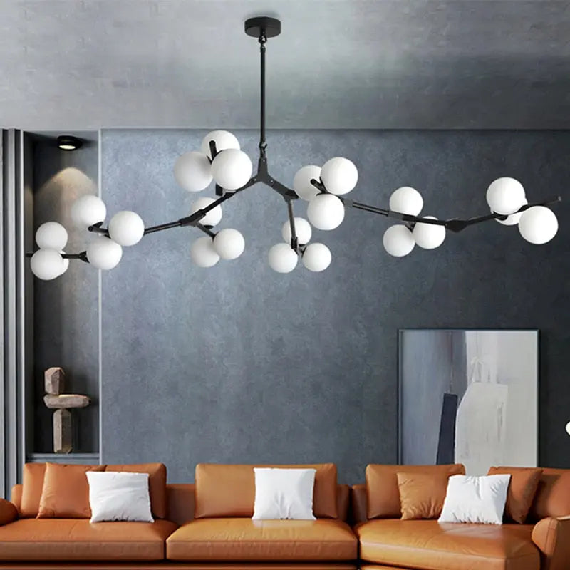 Tree Branch Ceiling Light Fixture Modern Chandelier with White Glass Globes for Sloped Ceilings