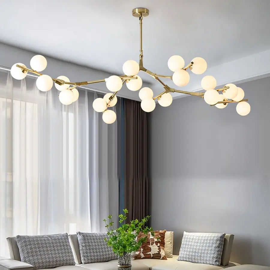 Tree Branch Ceiling Light Fixture Modern Chandelier with White Glass Globes for Sloped Ceilings