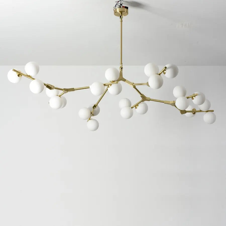 Tree Branch Ceiling Light Fixture Modern Chandelier with White Glass Globes for Sloped Ceilings