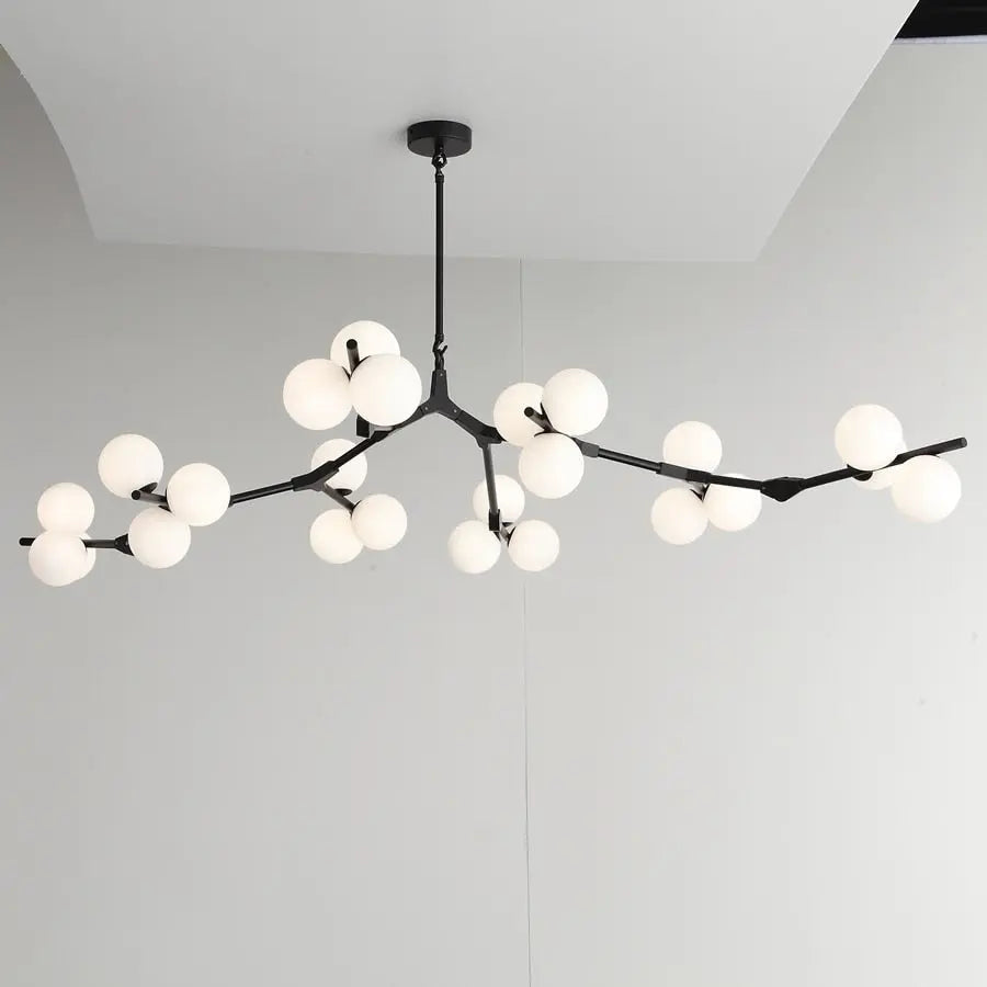 Tree Branch Ceiling Light Fixture Modern Chandelier with White Glass Globes for Sloped Ceilings