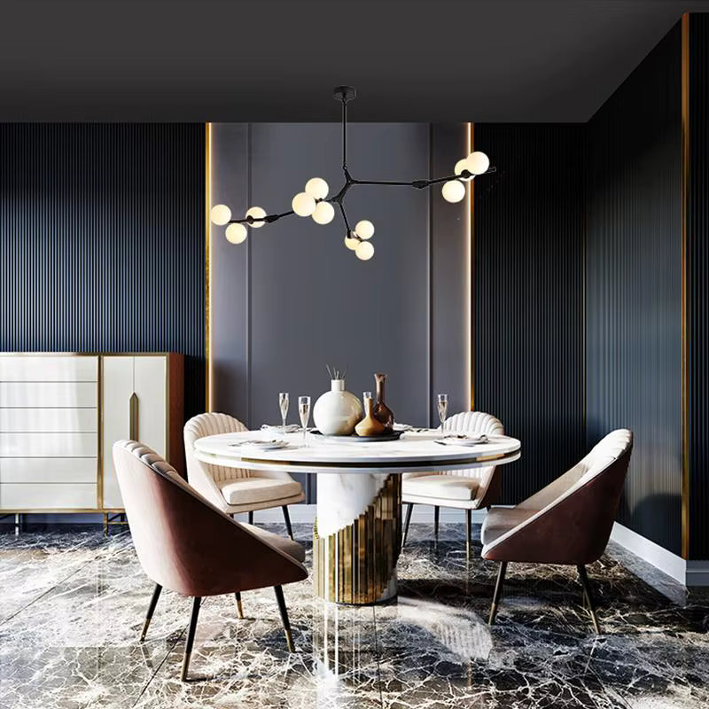 Tree Branch Ceiling Light Fixture Modern Chandelier with White Glass Globes for Sloped Ceilings