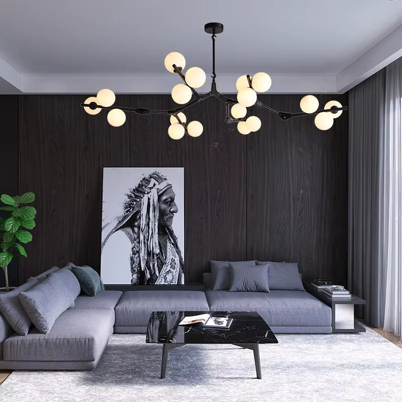Tree Branch Ceiling Light Fixture Modern Chandelier with White Glass Globes for Sloped Ceilings