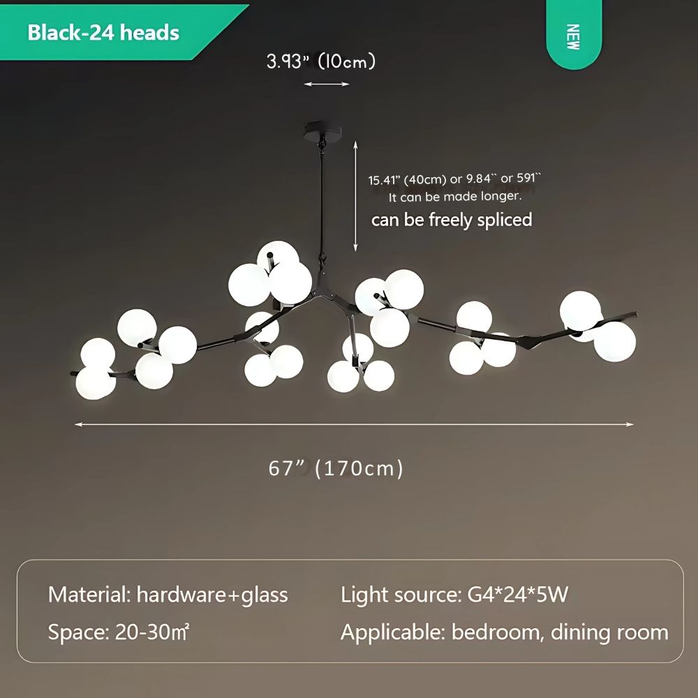 Tree Branch Ceiling Light Fixture Modern Chandelier with White Glass Globes for Sloped Ceilings