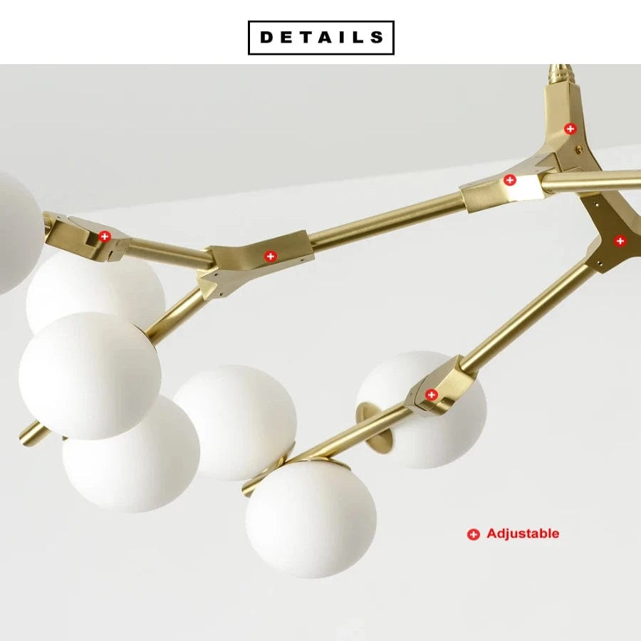 Tree Branch Ceiling Light Fixture Modern Chandelier with White Glass Globes for Sloped Ceilings