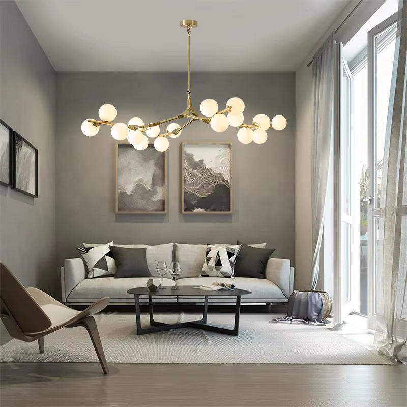 Tree Branch Ceiling Light Fixture Modern Chandelier with White Glass Globes for Sloped Ceilings