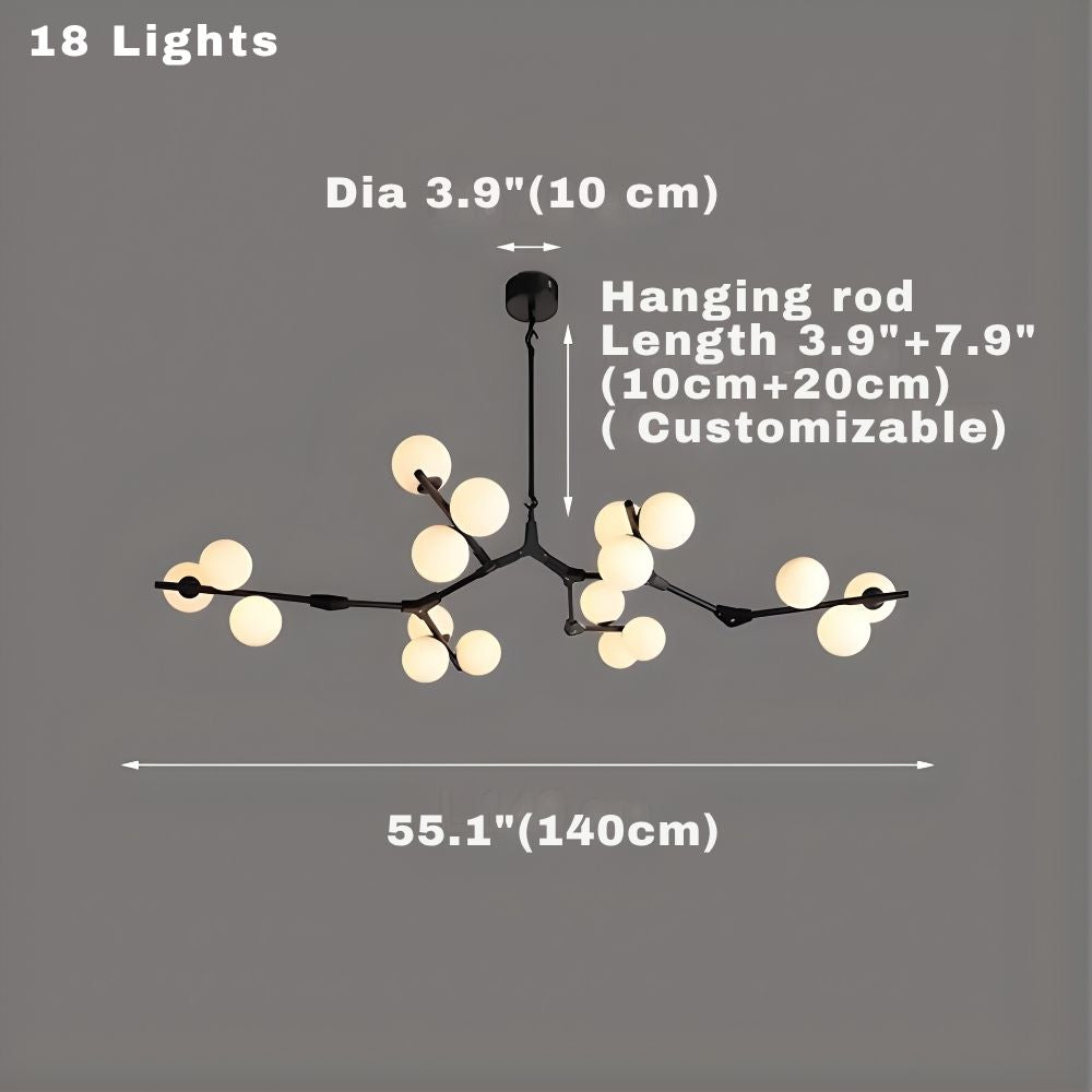 Tree Branch Ceiling Light Fixture Modern Chandelier with White Glass Globes for Sloped Ceilings