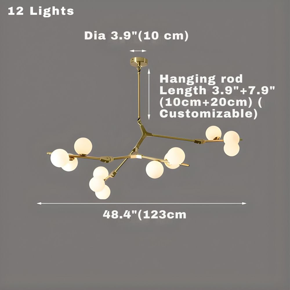 Tree Branch Ceiling Light Fixture Modern Chandelier with White Glass Globes for Sloped Ceilings