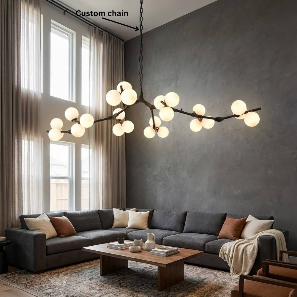 Tree Branch Ceiling Light Fixture Modern Chandelier with White Glass Globes for Sloped Ceilings
