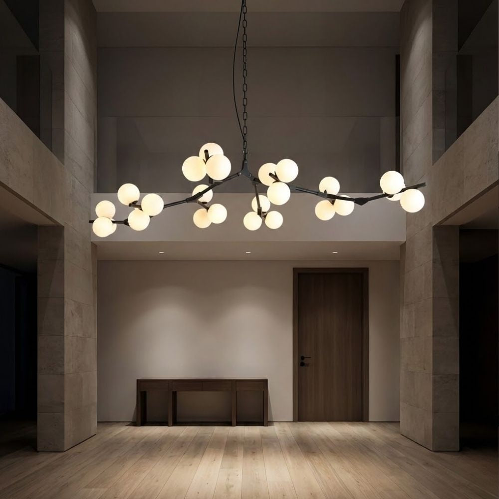 Tree Branch Ceiling Light Fixture Modern Chandelier with White Glass Globes for Sloped Ceilings