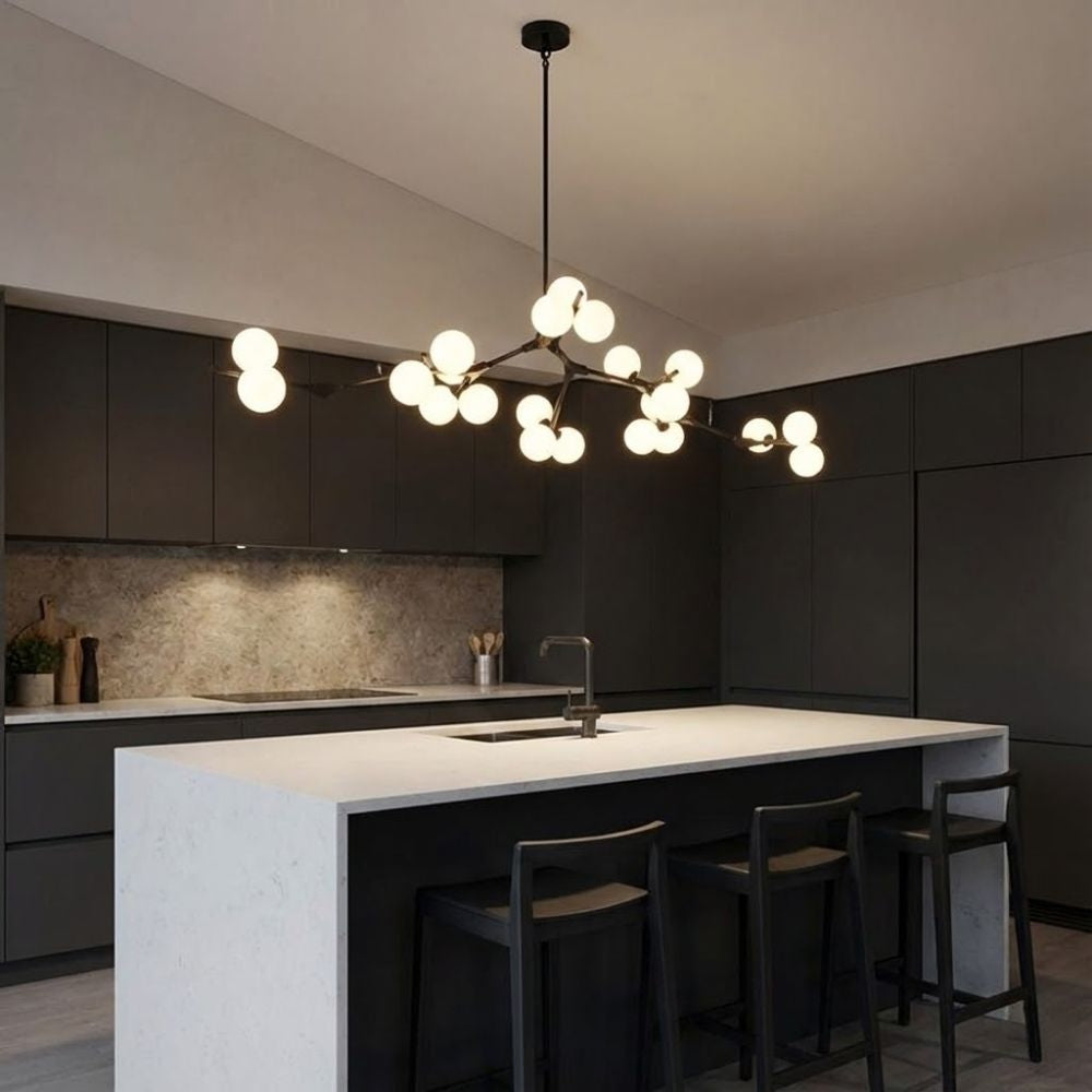 Tree Branch Ceiling Light Fixture Modern Chandelier with White Glass Globes for Sloped Ceilings