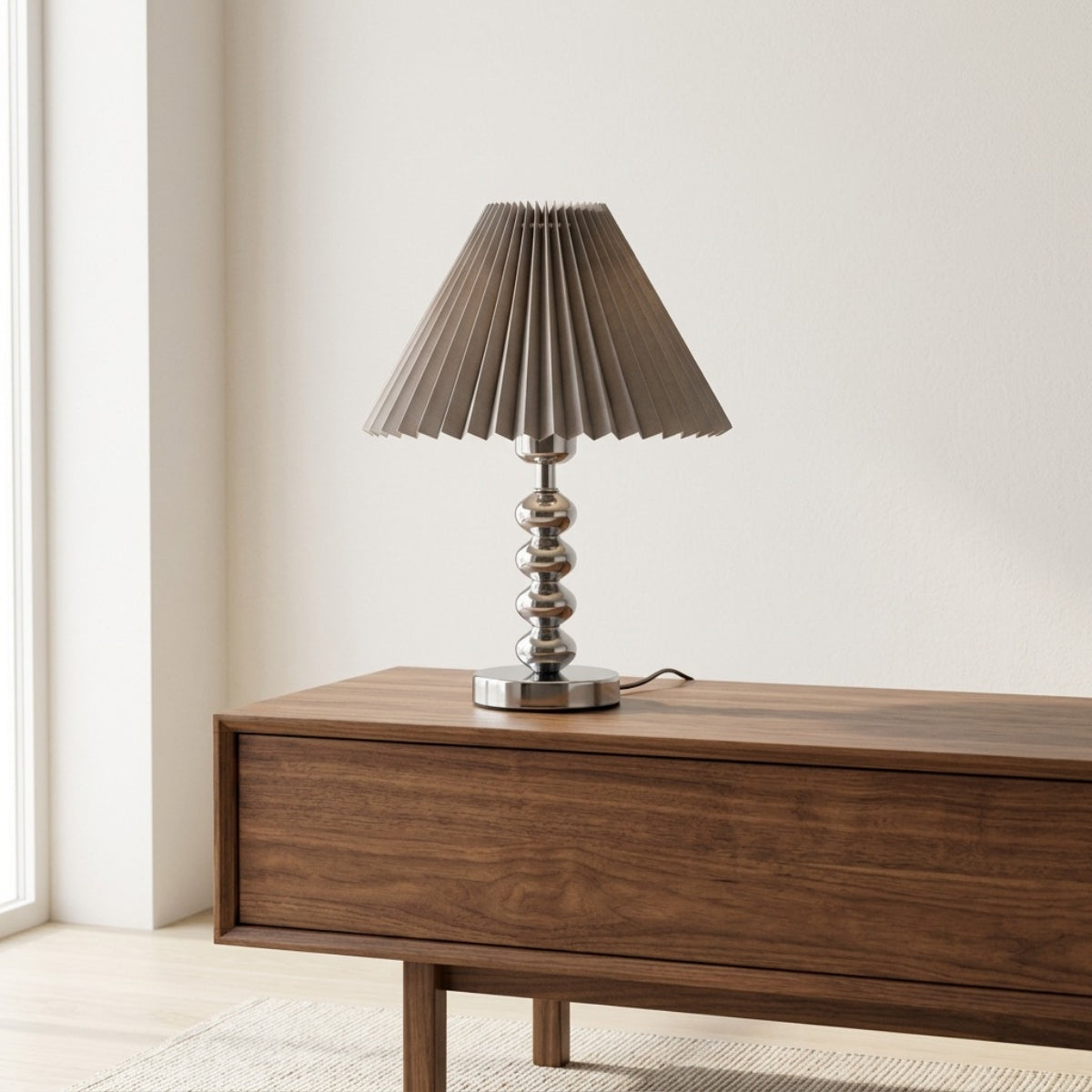 Modern Table Lamp Pleated Conical Shade with Stacked Sphere Stem and Three Colors