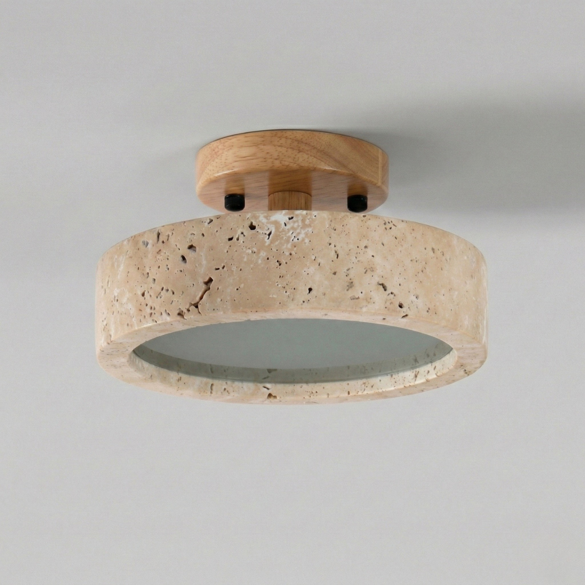 Travertine Ceiling Light Round Japanese Modern Ceiling Lights with Open Underside Glow