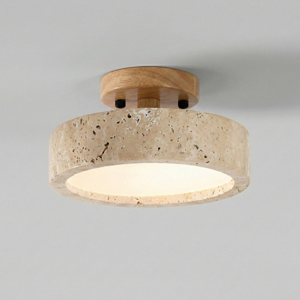 Travertine Ceiling Light Round Japanese Modern Ceiling Lights with Open Underside Glow