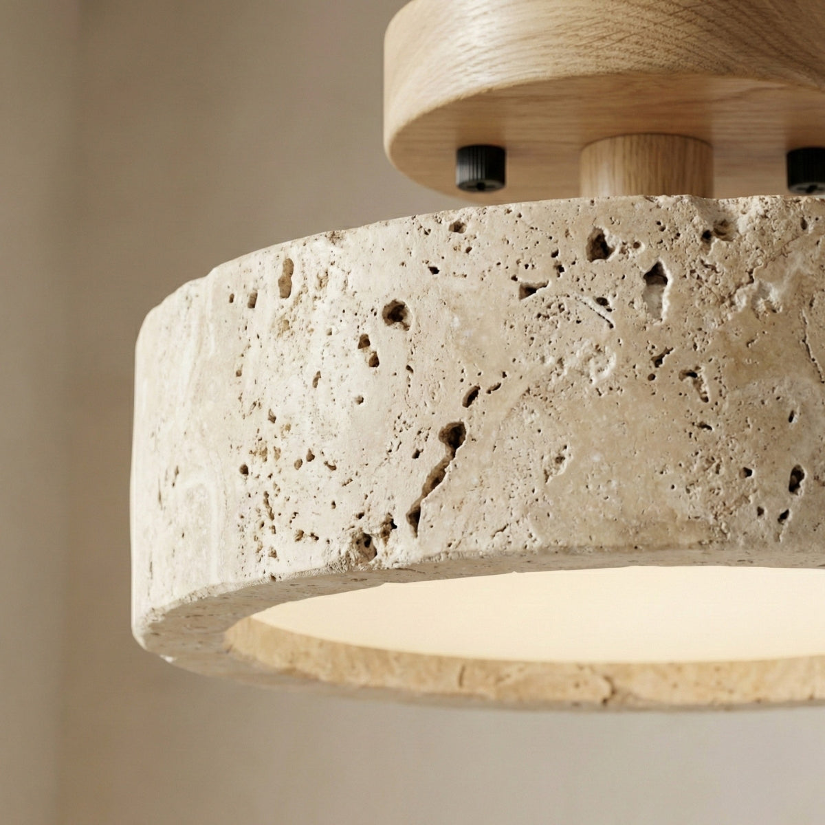 Travertine Ceiling Light Round Japanese Modern Ceiling Lights with Open Underside Glow