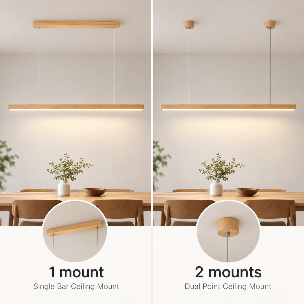Pendant Light Linear Wood LED Bar for Kitchen Island Pendant Lights with 150 cm Drop
