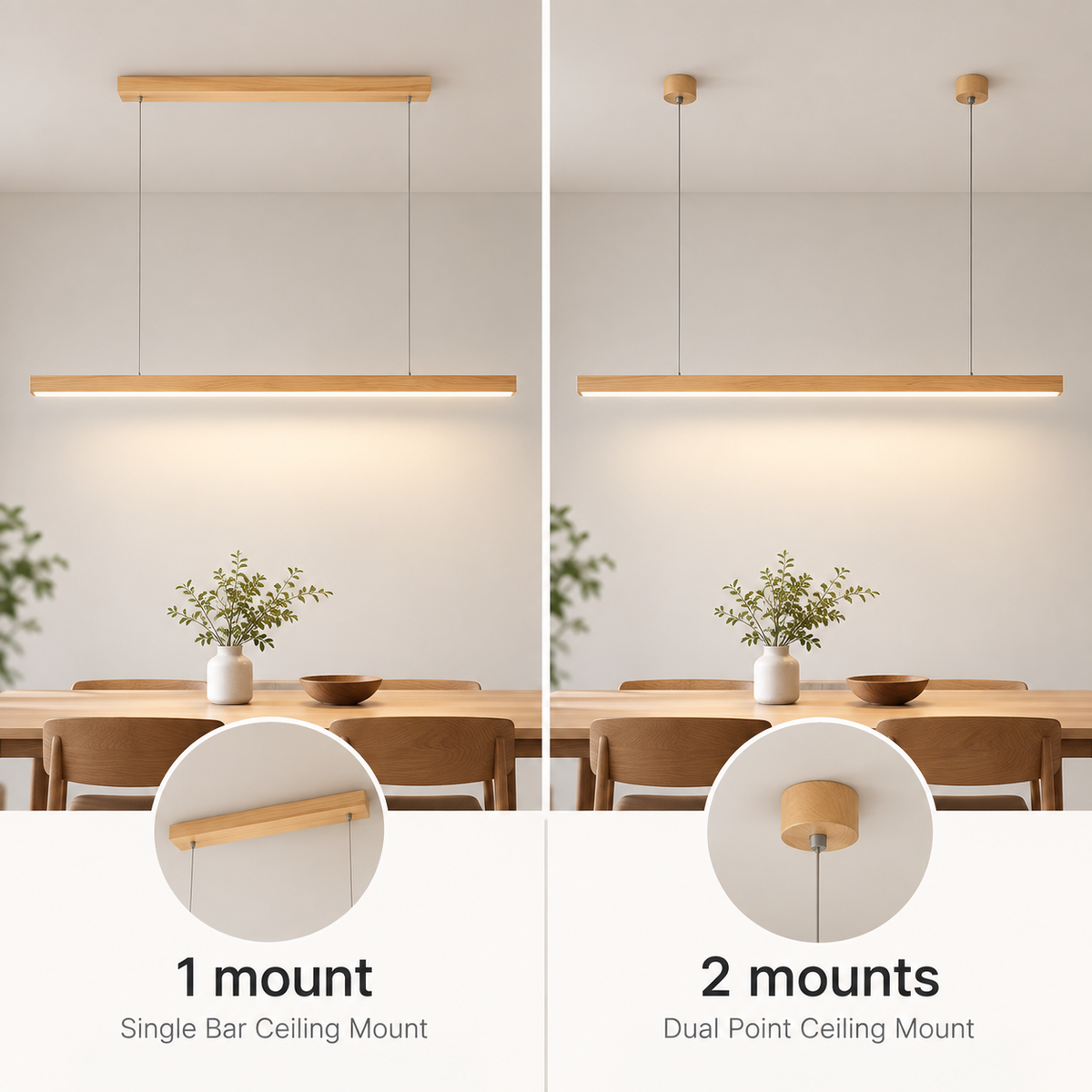 Pendant Light Linear Wood LED Bar for Kitchen Island Pendant Lights with 150 cm Drop