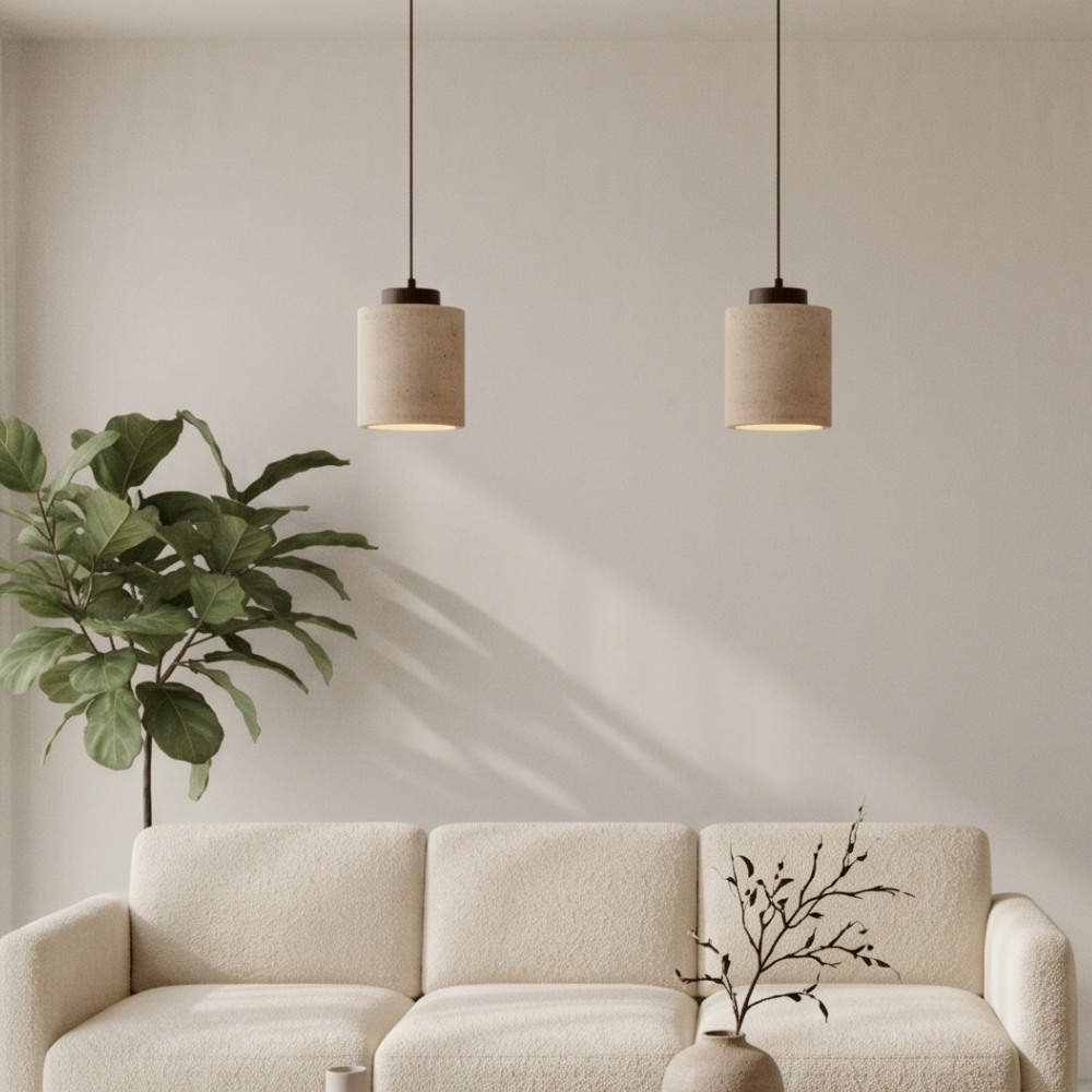 Travertine Pendant Light Natural Stone Nordic Kitchen Ceiling Lights in Two Heights