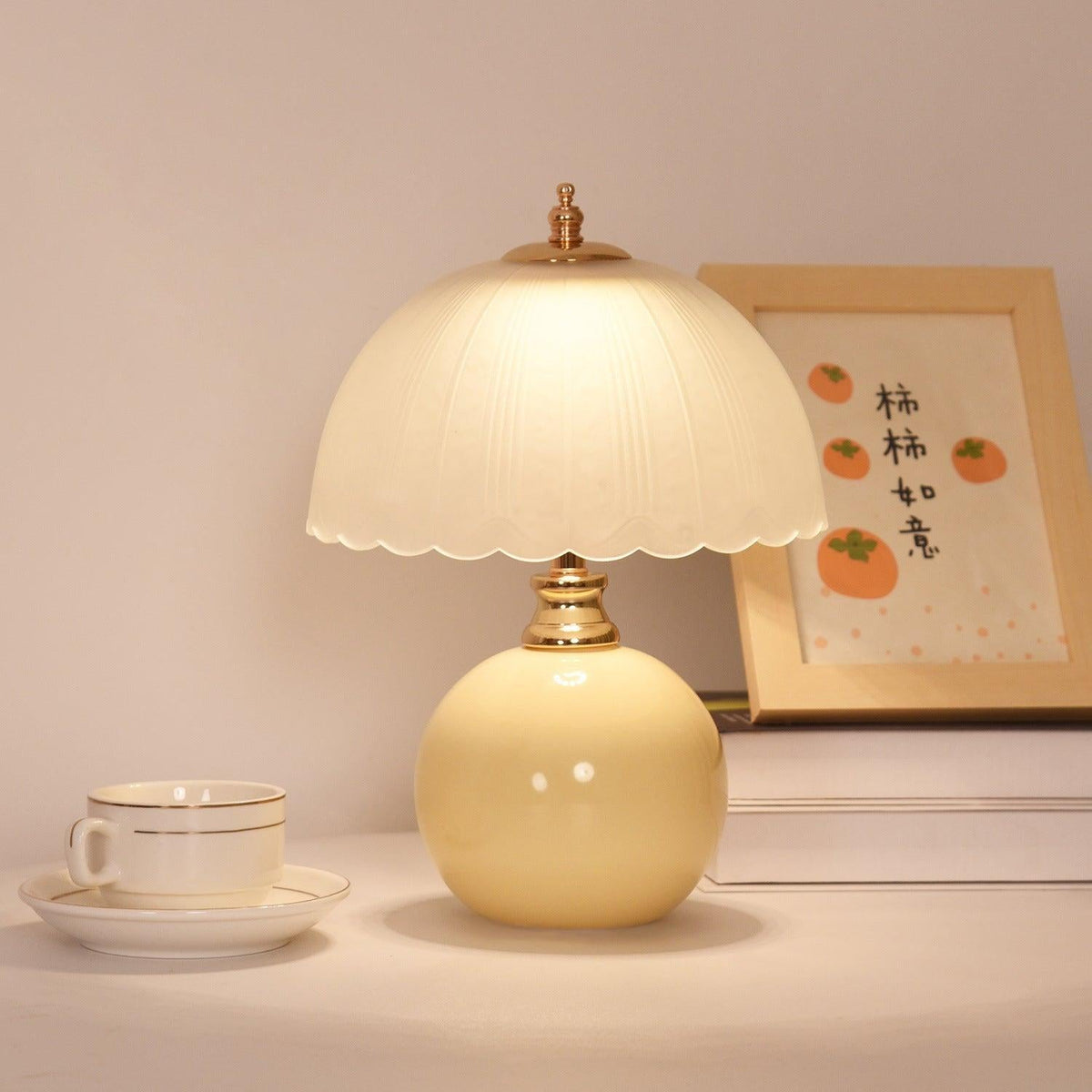 Table Lamp Nordic Half Dome with Ceramic and Glass Shade as a Bedside Lamp or Desk Lamp