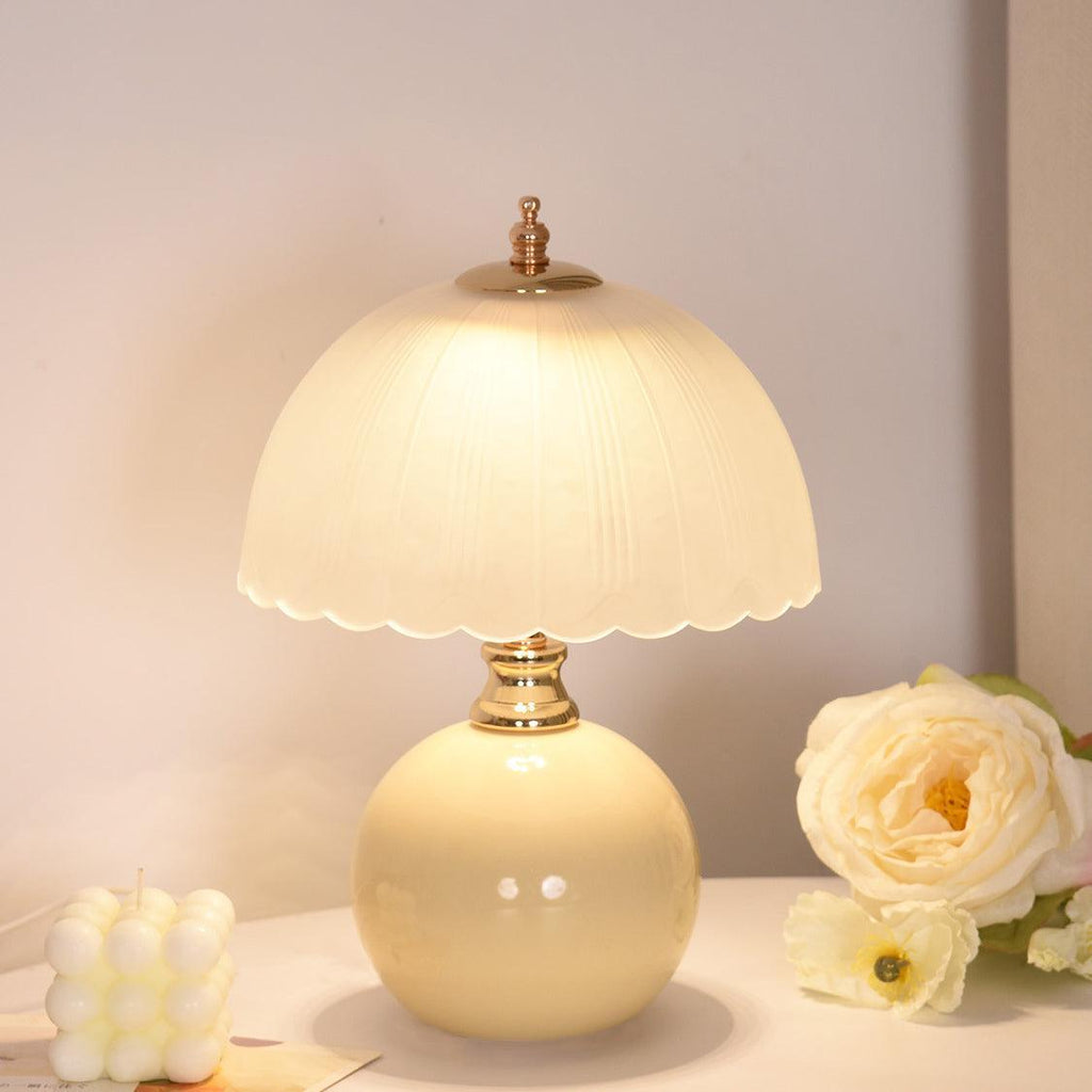 Table Lamp Nordic Half Dome with Ceramic and Glass Shade as a Bedside Lamp or Desk Lamp