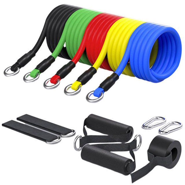Resistance Bands Set of 11 Pieces Stacking to 100 lbs with Door Anchor