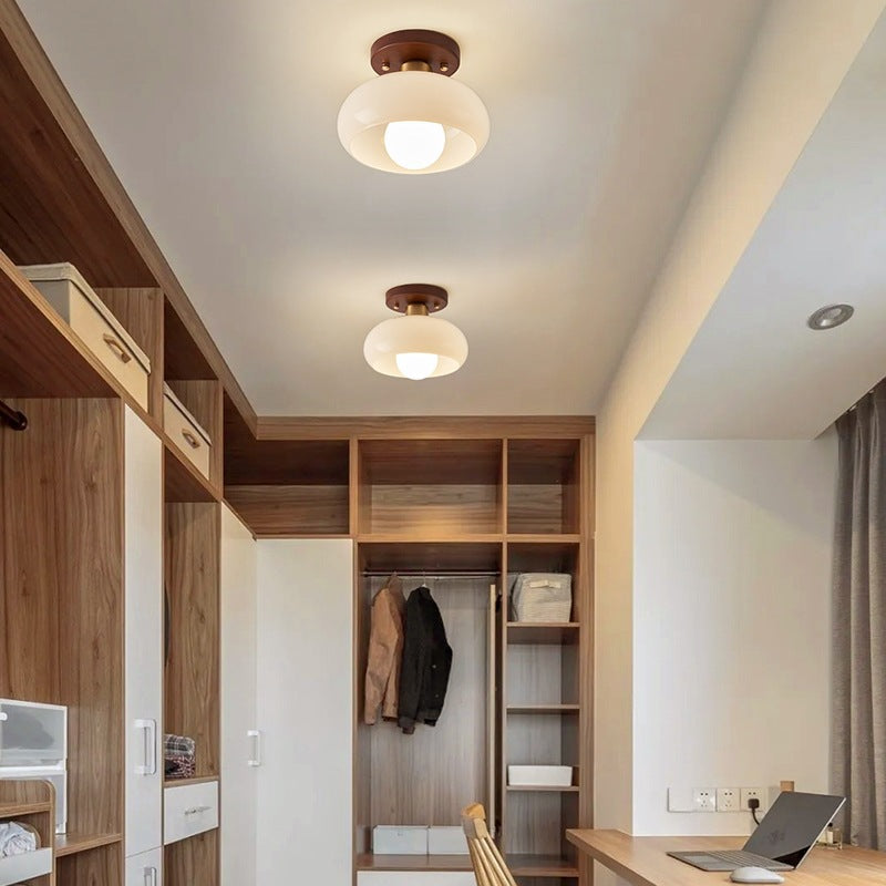 Flush Mount Ceiling Light Cream Glass Bauhaus Bedroom Ceiling Lights with E27 Base