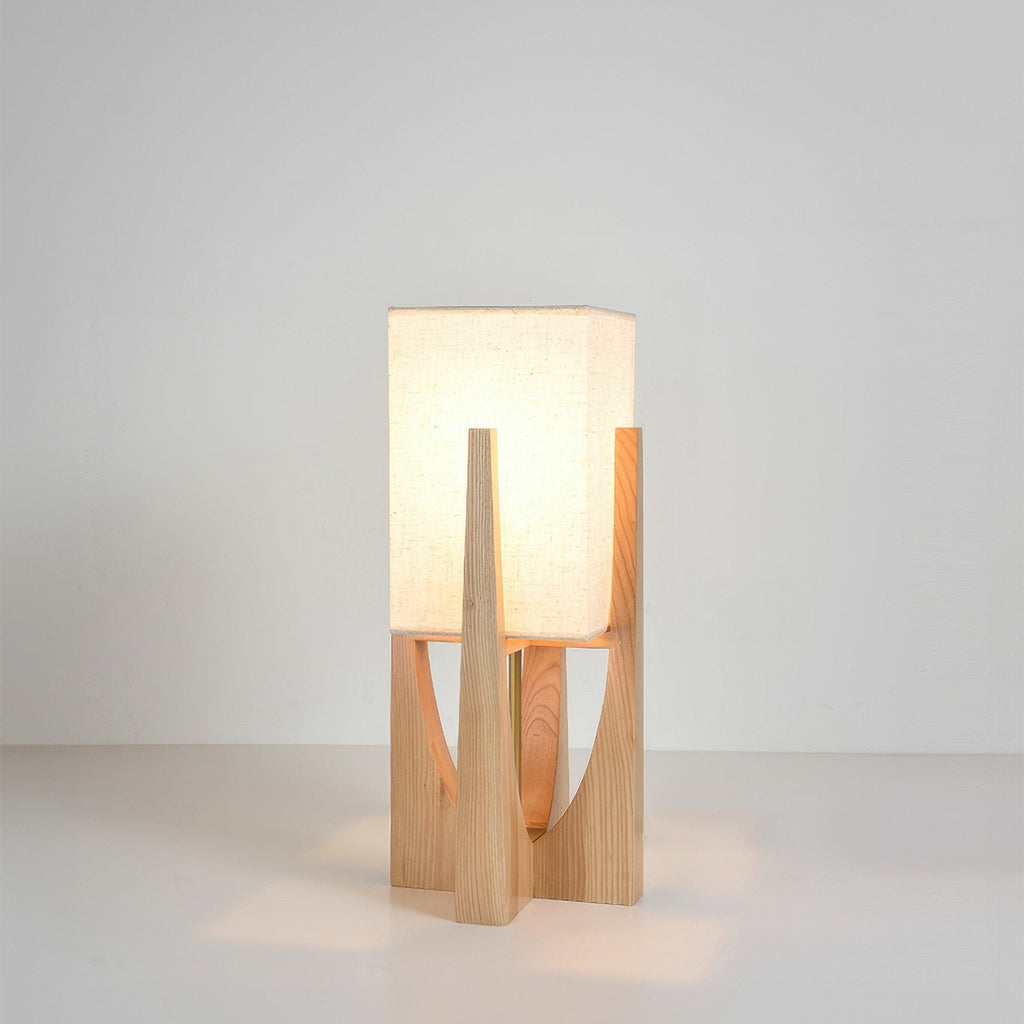 Floor Lamp Wabi Sabi Handcrafted Fabric Shade Modern Floor Lamp with Wooden Base