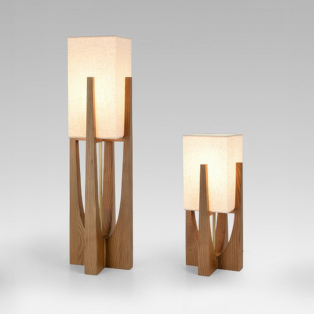 Floor Lamp Wabi Sabi Handcrafted Fabric Shade Modern Floor Lamp with Wooden Base