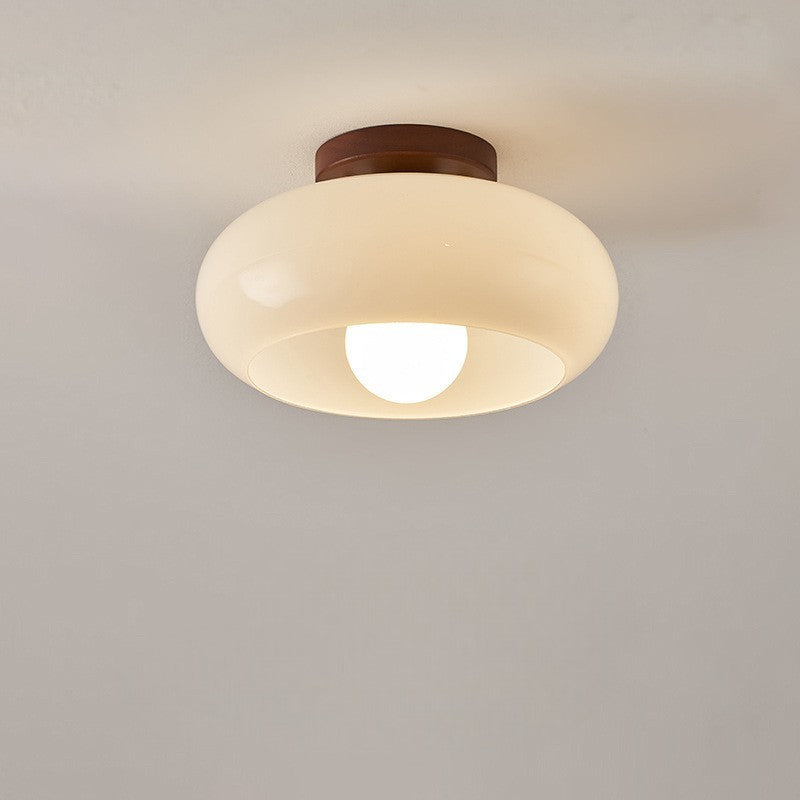 Flush Mount Ceiling Light Cream Glass Bauhaus Bedroom Ceiling Lights with E27 Base