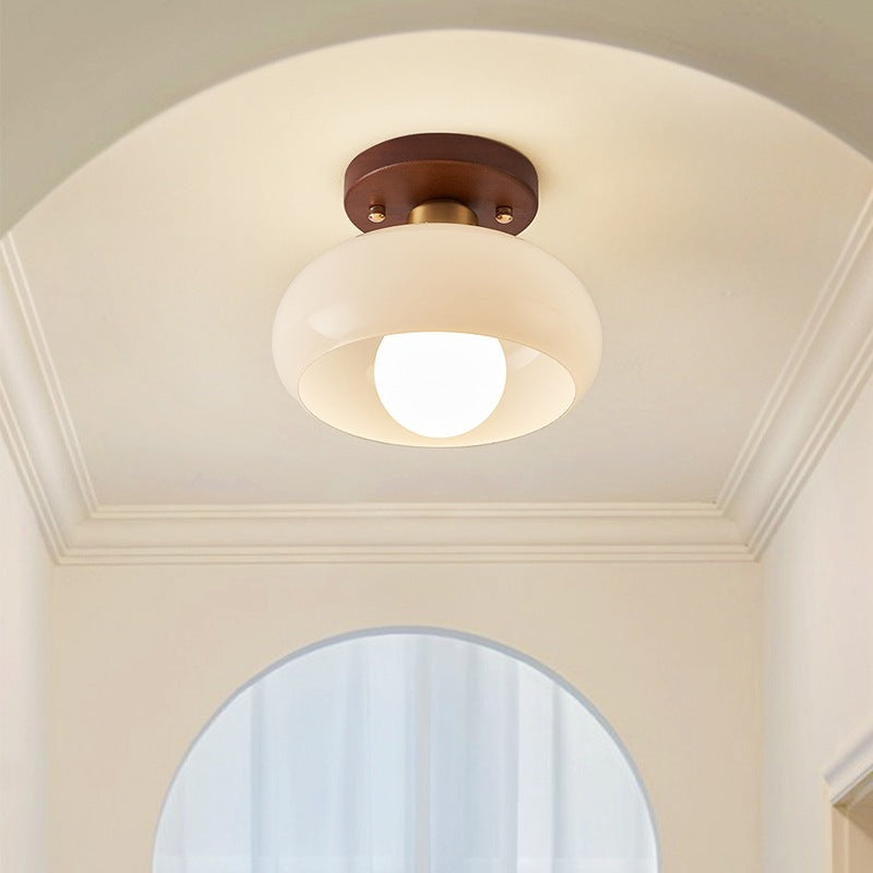Flush Mount Ceiling Light Cream Glass Bauhaus Bedroom Ceiling Lights with E27 Base