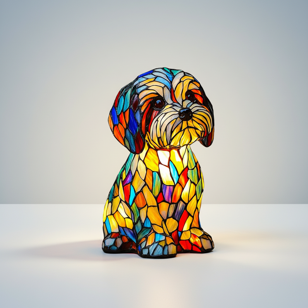 Table Lamp Stained Glass Dog LED Night Light Resin Glass Table Lamp in Six Designs