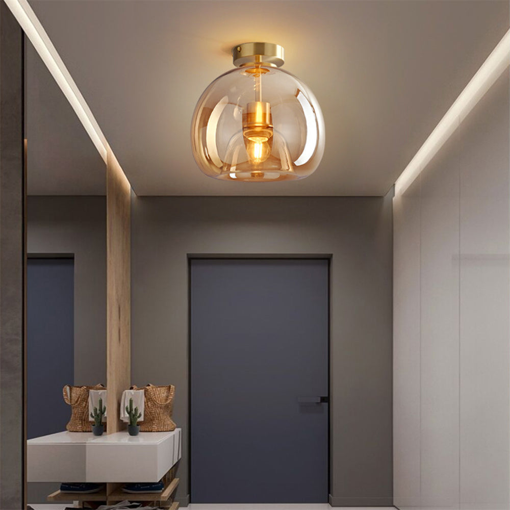 Flush Mount Ceiling Light Glass Shade Bedroom Ceiling Lights with E27 and E26 Fitting