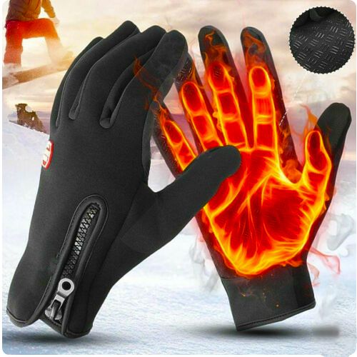 Heated Feeling Gloves Windproof Thermal with Zip and Silicone Palm Grip