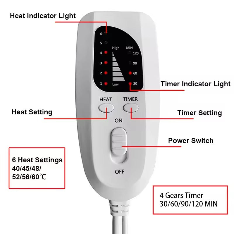 Heating Pad Electric with Six Settings Remote Control and Washable Cover