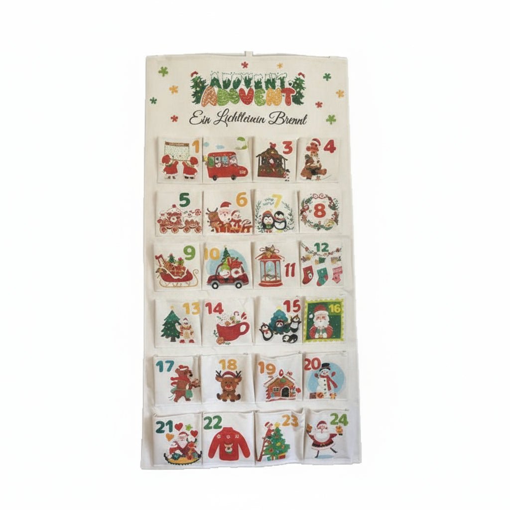 Advent Calendar Fabric Wall Hanging with 24 Pockets to Fill Yourself