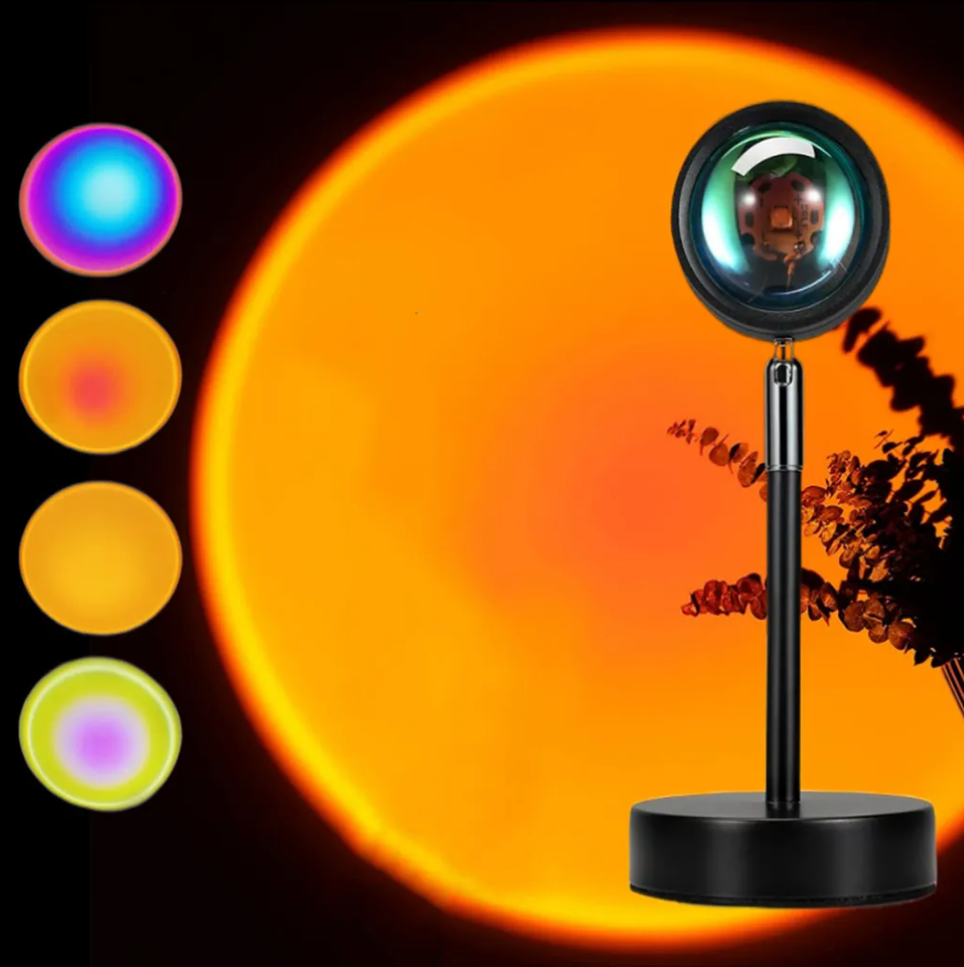 USB Table Lamp Sunset Projector LED Bedside Lamp with 16 Colors and Remote Control