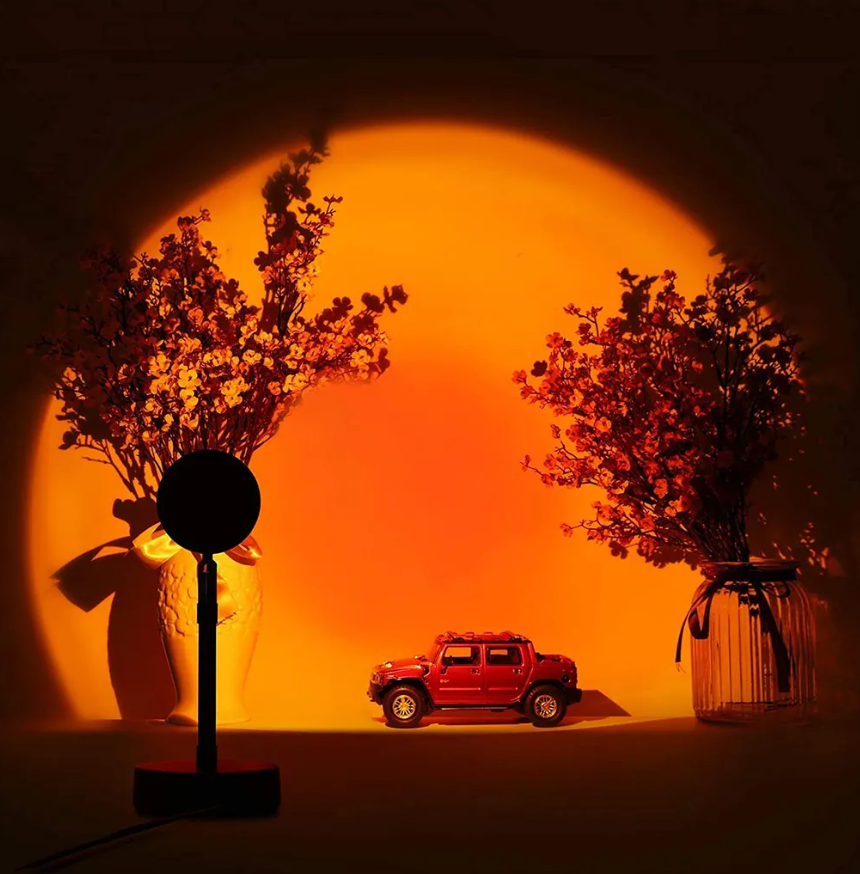 USB Table Lamp Sunset Projector LED Bedside Lamp with 16 Colors and Remote Control
