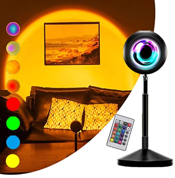 USB Table Lamp Sunset Projector LED Bedside Lamp with 16 Colors and Remote Control