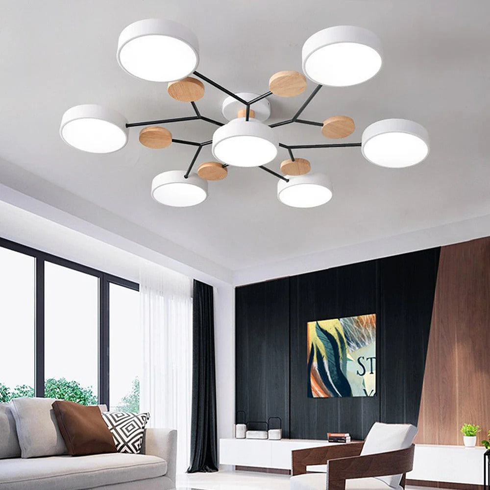 Modern Halo Semi Flush Ceiling Light LED with Iron and Acrylic Shade for Living Rooms