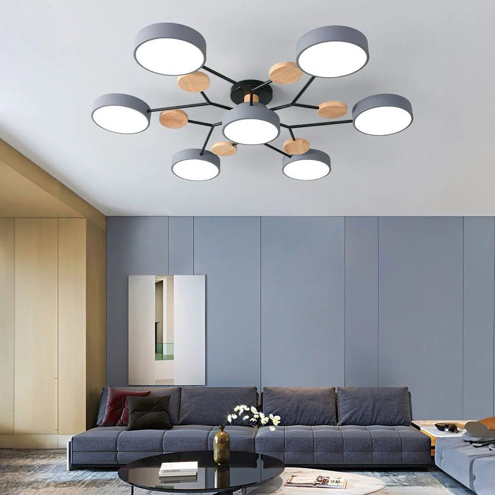 Modern Halo Semi Flush Ceiling Light LED with Iron and Acrylic Shade for Living Rooms