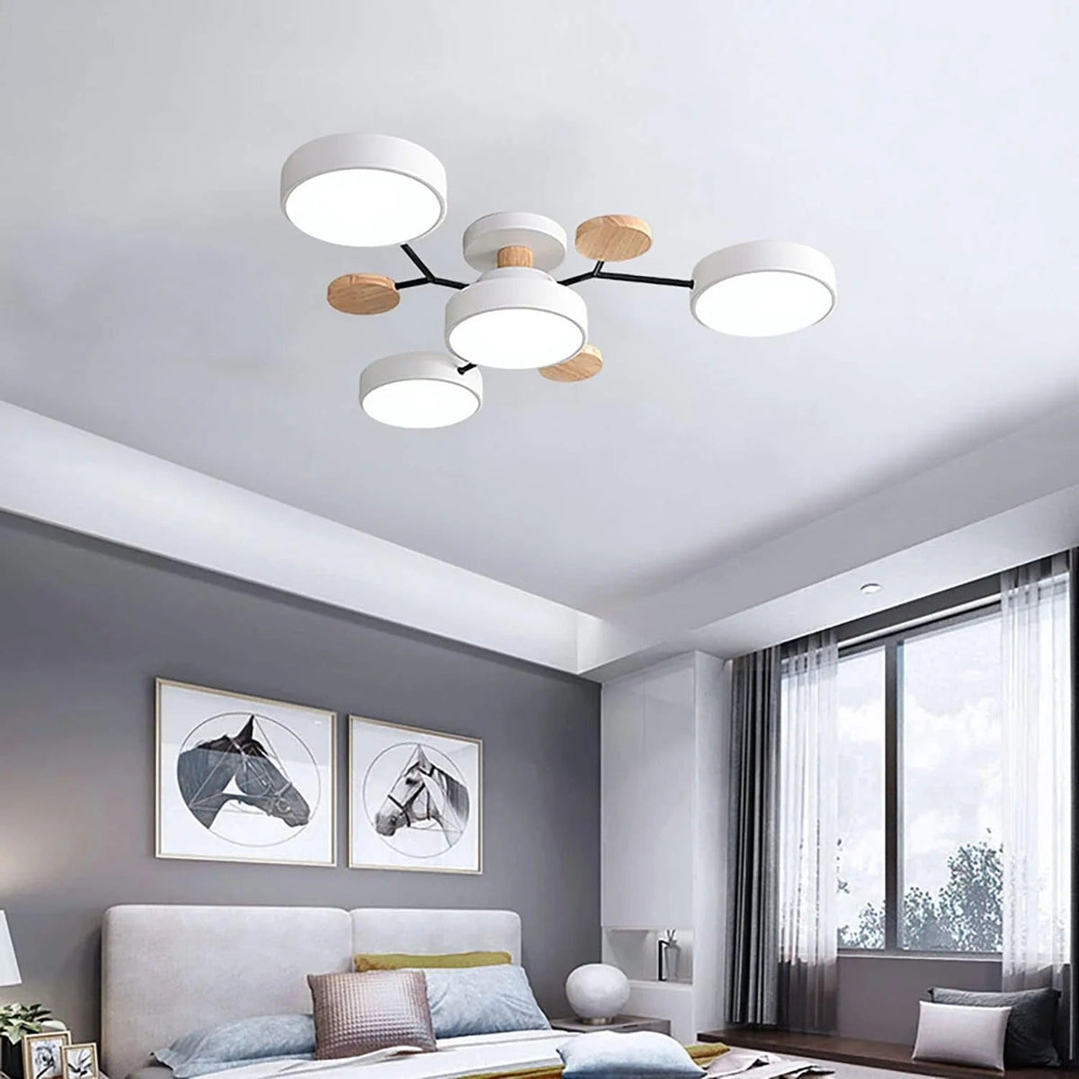 Modern Halo Semi Flush Ceiling Light LED with Iron and Acrylic Shade for Living Rooms